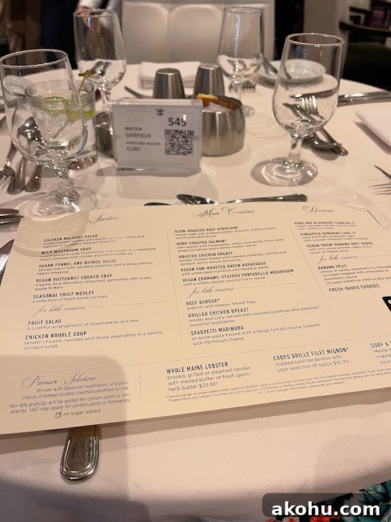 Dinner menu