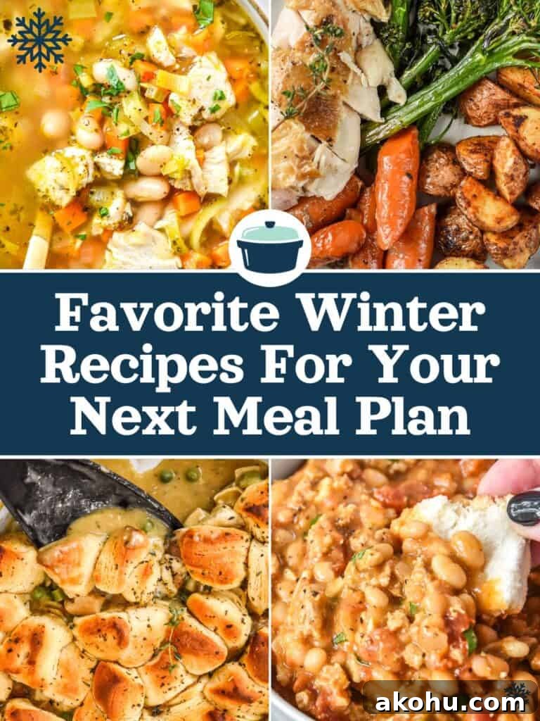 decorative pin image for favorite winter recipes for your next meal plan.