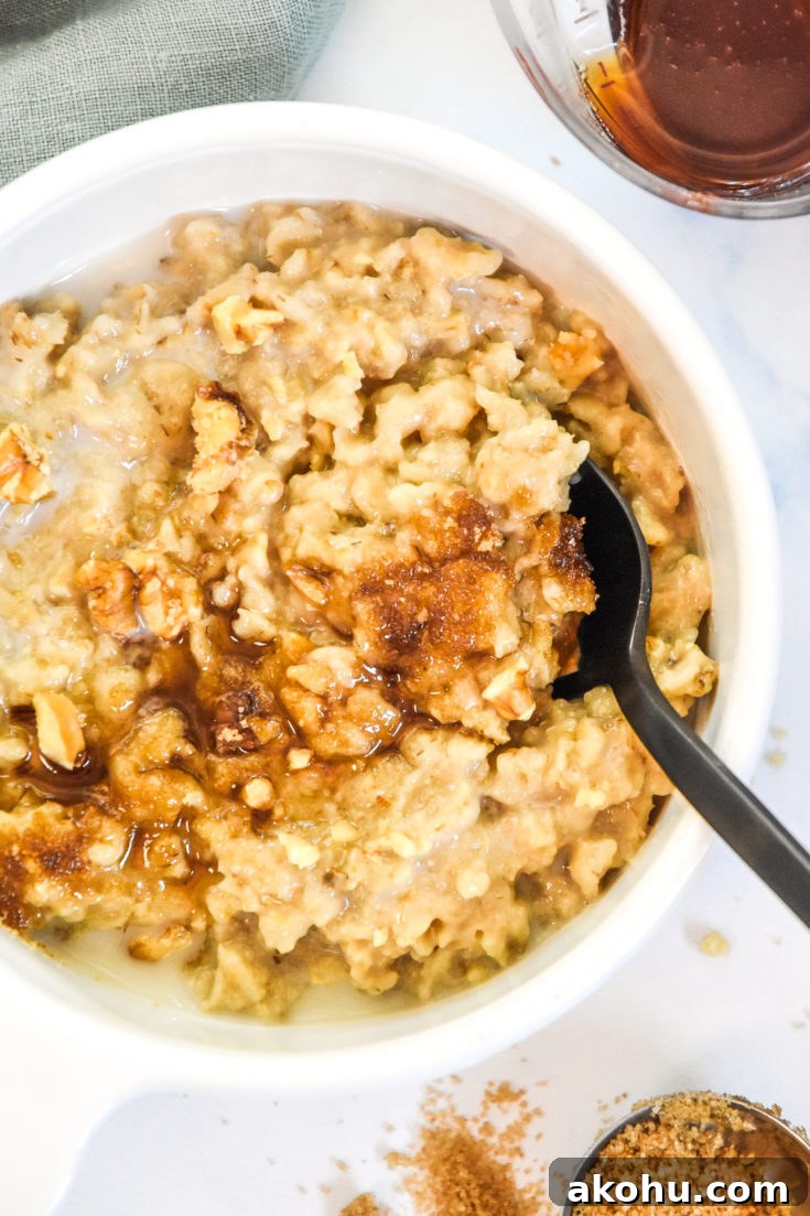 instant pot maple brown sugar oatmeal bowl with brown sugar sprinkled on top