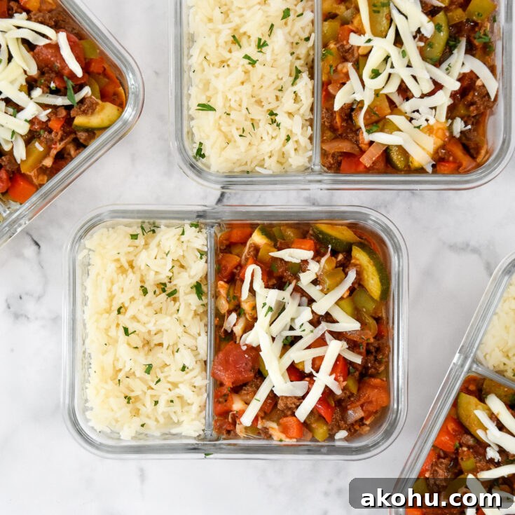 meal prep unstuffed pepper bowls in glass 2 compartment containers.