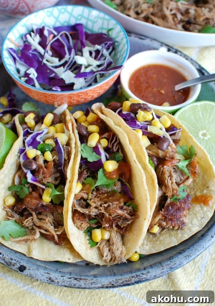 Easy Slow Cooker Pork Carnitas Three Tacos