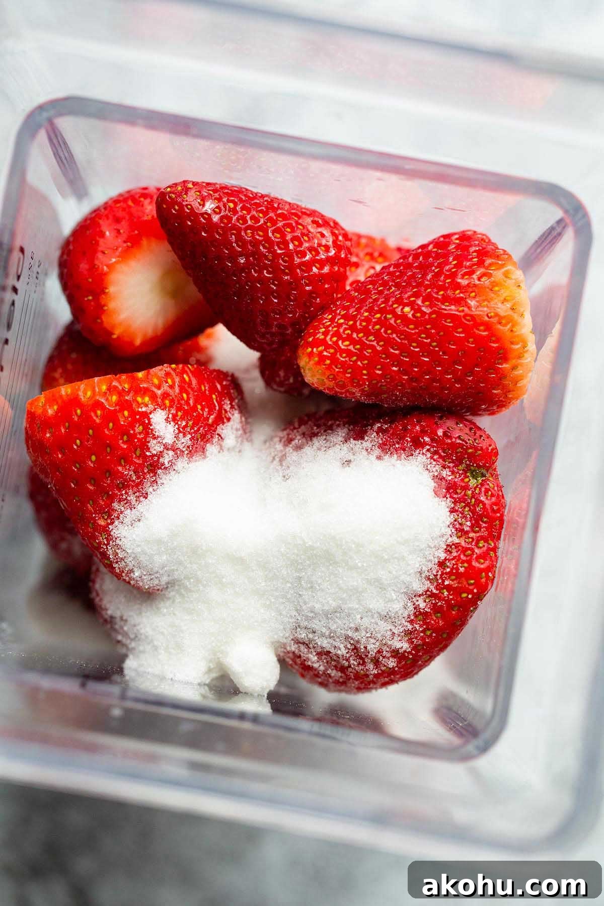 Strawberry sorbet ingredients in blender
