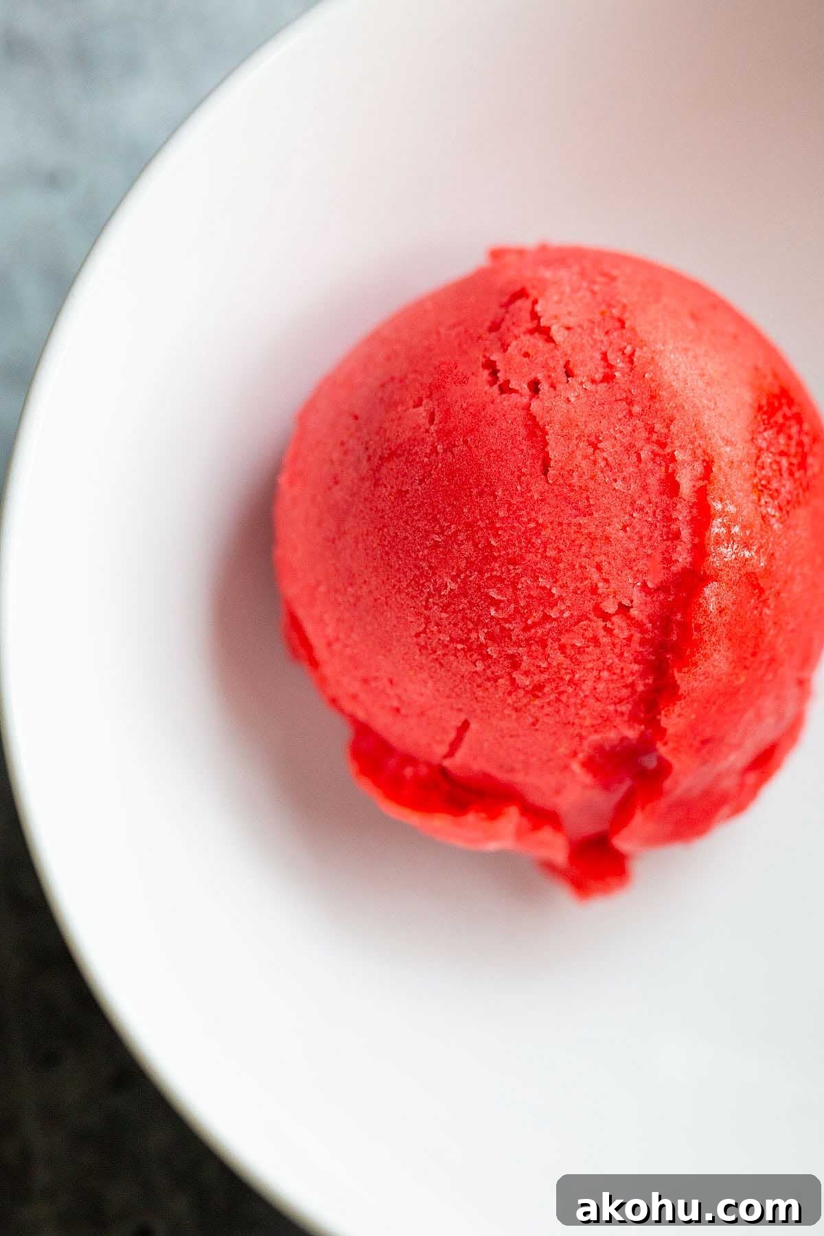 A scoop of Ninja Creami strawberry sorbet