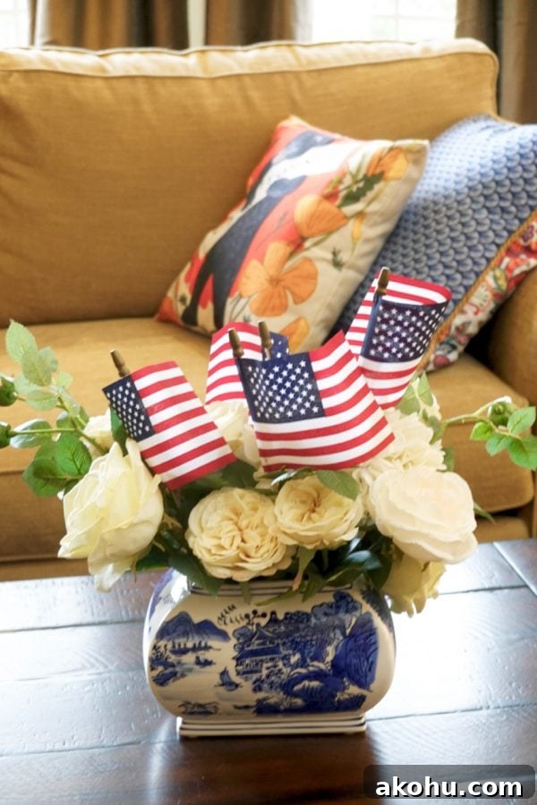Flag Blue and White Vaose with White Roses