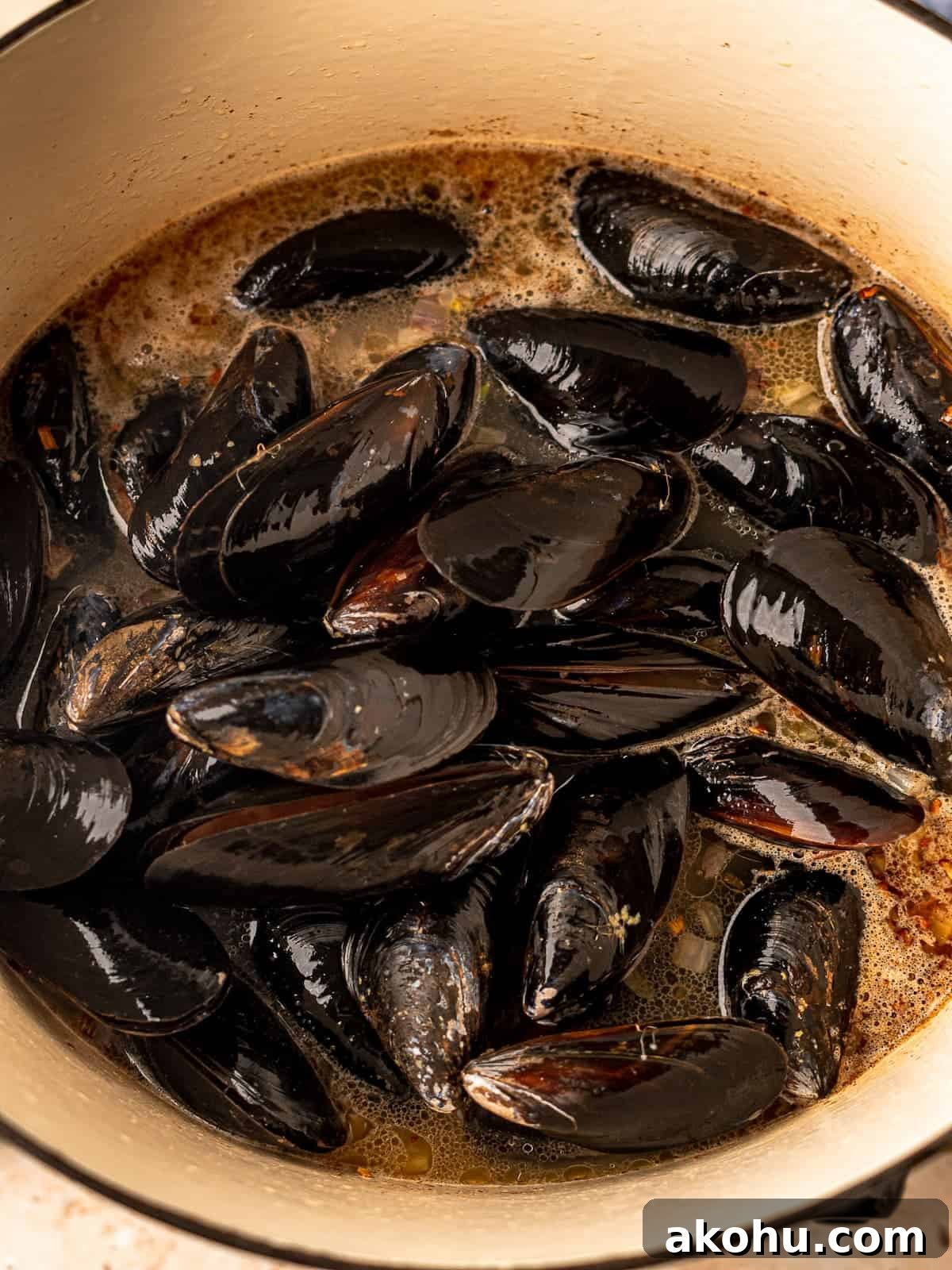 Mussels in a pot before cooking.