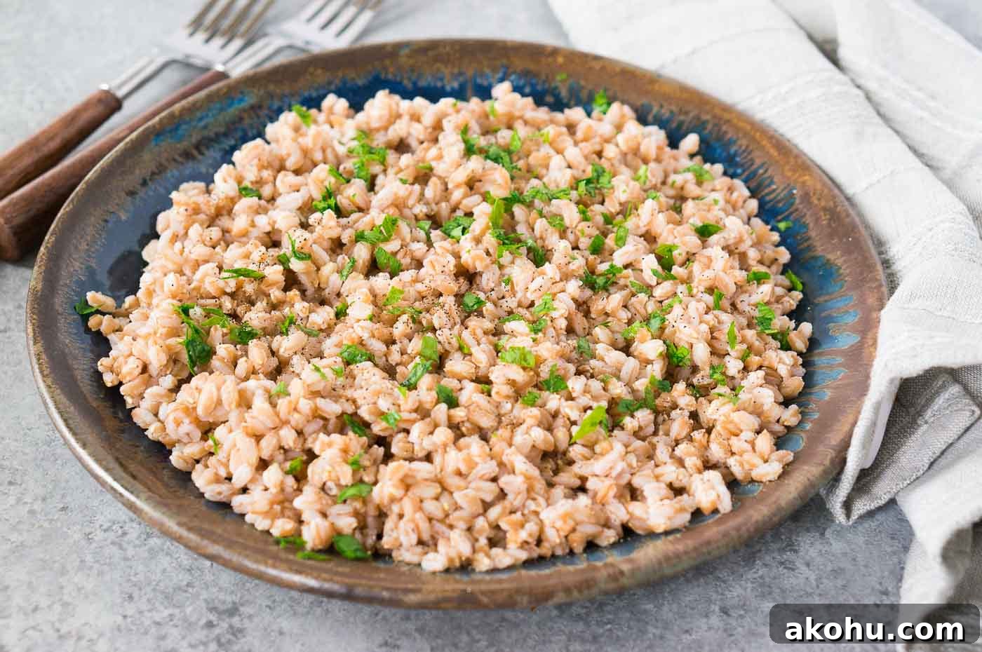 cooked farro on a plate