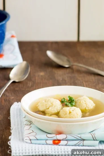 Hearty Beef Soup with Fluffy Semolina Dumplings 6 Dumpling beef soup in a bowl.