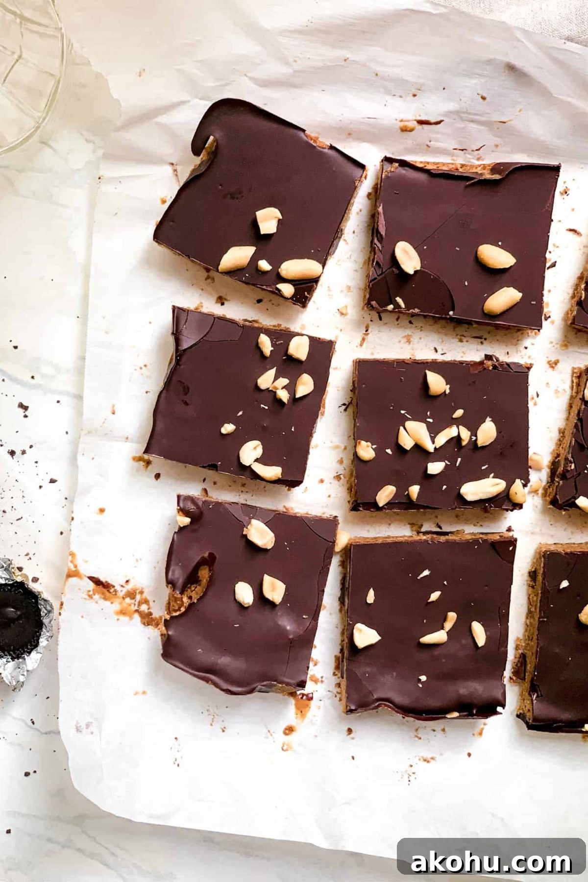 Homemade Dessert Bars with Peanut Butter and Melted Dark Chocolate