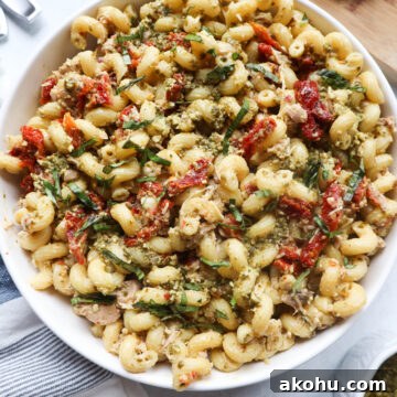 Finished tuna pesto pasta