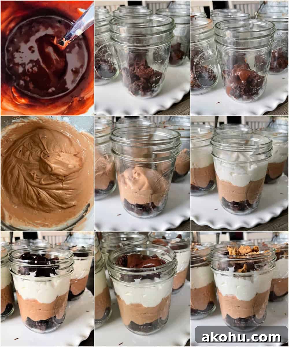 Hershey’s Frosting Brownie Parfaits Recipe for Chocolate Lovers 5 Layered chocolate brownie parfait dessert in a single jar