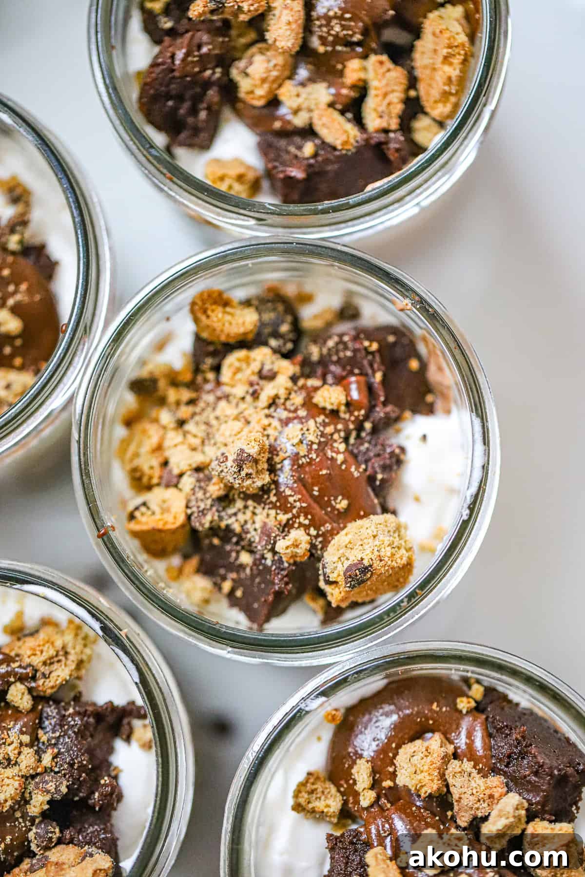Hershey’s Frosting Brownie Parfaits Recipe for Chocolate Lovers 6 Decadent layered chocolate dessert cup with whipped cream and chocolate shavings
