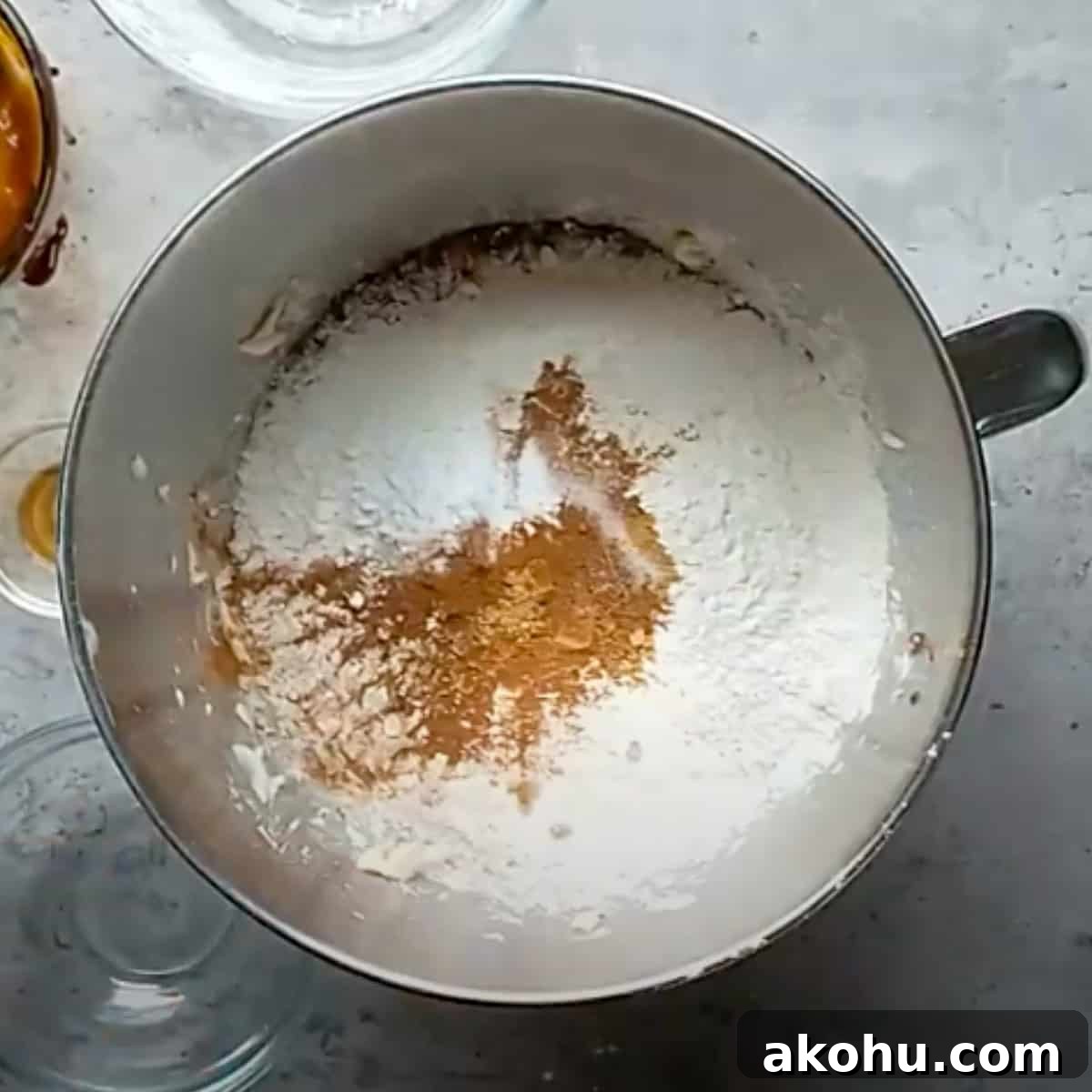 Mixing bowl with dry ingredients added in.