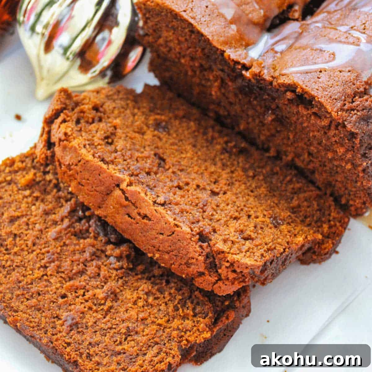 Loaf of gingerbread sliced.