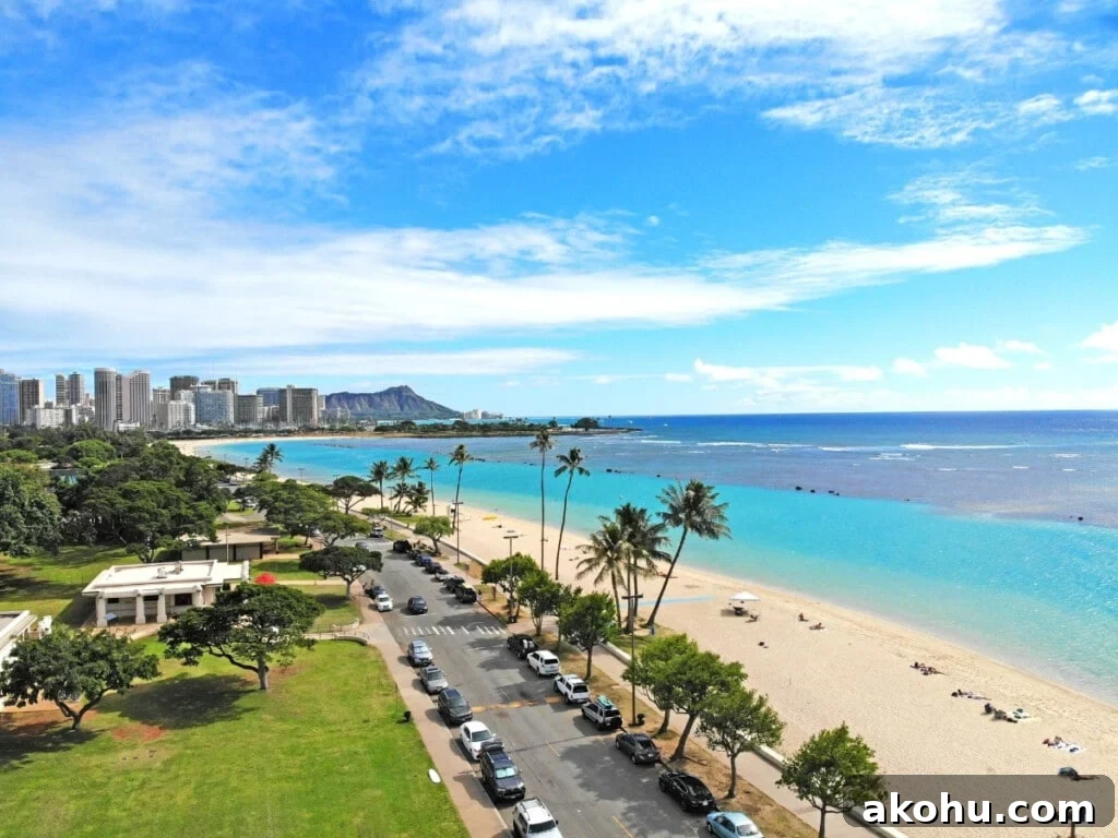 Aerial view of Ala Moana Beach Park.