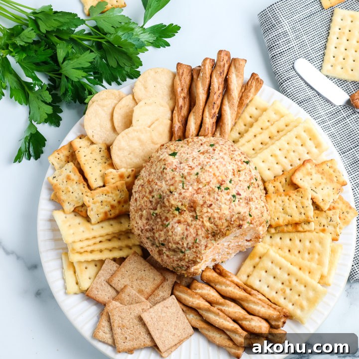 Cheese Ball with crackers surrounding