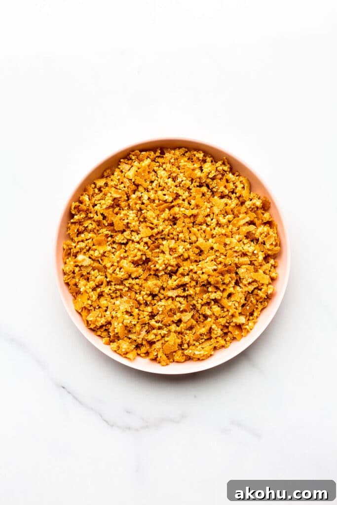 Peanut crunch topping for layer cakes and sundaes.