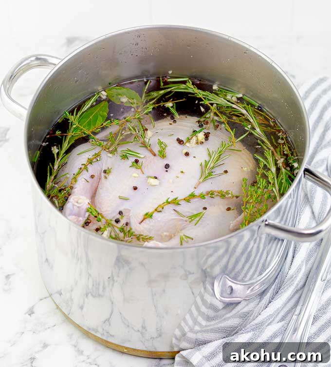 Turkey and Chicken Brine Recipe for Juicy, Flavorful Poultry 2 large stock pot with large stock pot with a chicken in Simple Turkey and Chicken Brine