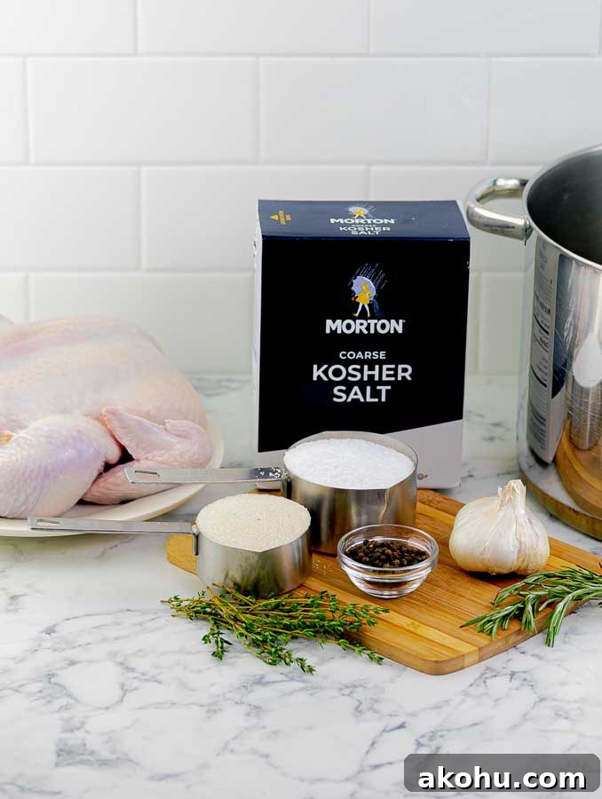 Turkey and Chicken Brine Recipe for Juicy, Flavorful Poultry 5 ingredients being prepared for the chicken brine
