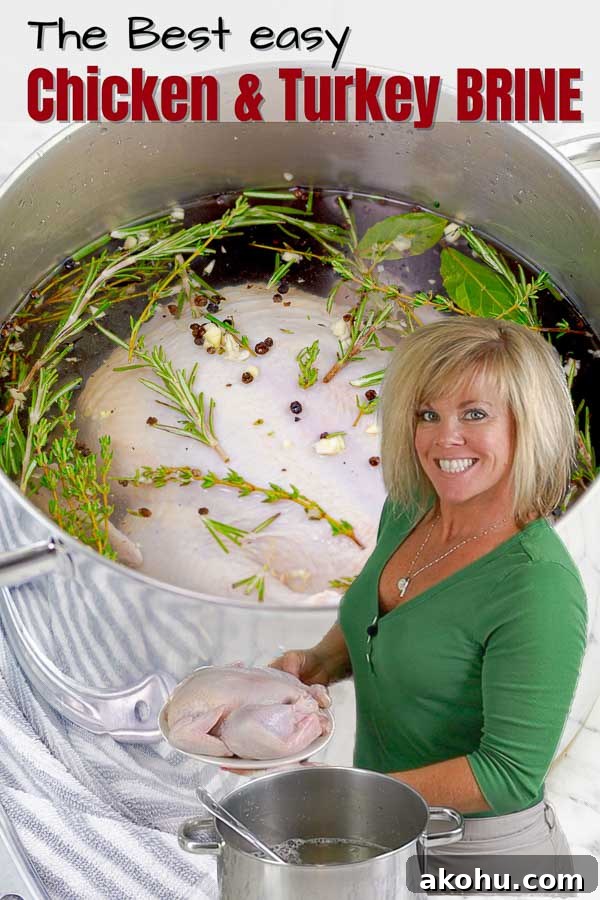 Turkey and Chicken Brine Recipe for Juicy, Flavorful Poultry 8 pinterest pin image of Simple Turkey and Chicken Brine pinterest pin image