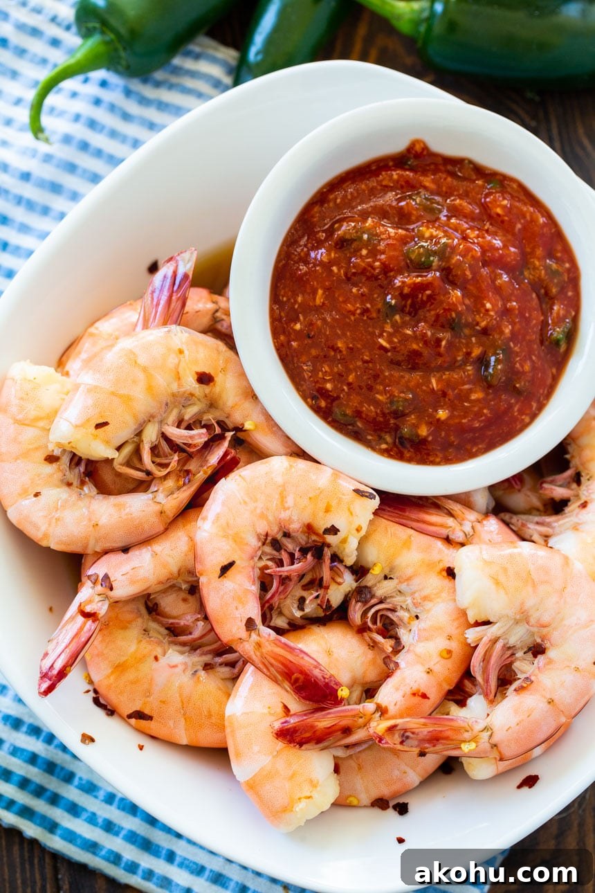 Drunken Shrimp with Roasted Jalapeno Cocktail Sauce