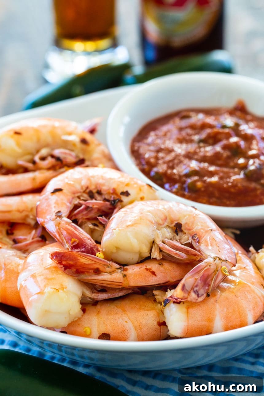 Drunken Shrimp with Roasted Jalapeno Cocktail Sauce