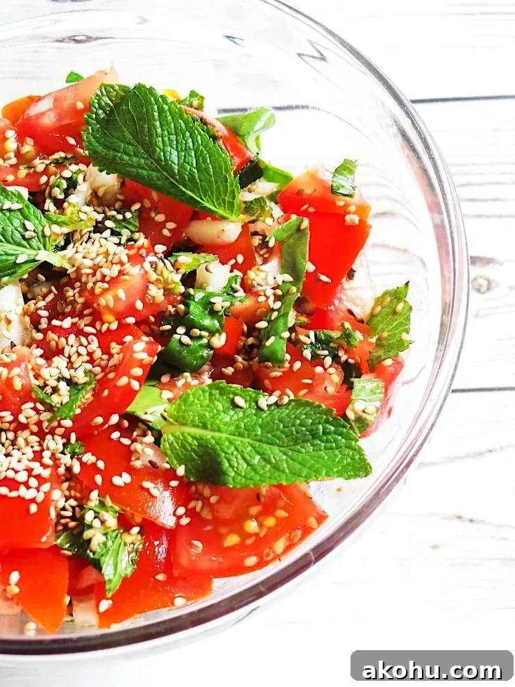 Refreshing Tomato and Mint Salad Recipe 4 Super fresh tomato mint salad to enjoy as a side dish with your lunch or dinner! This healthy salad is full of vitamins and minerals!