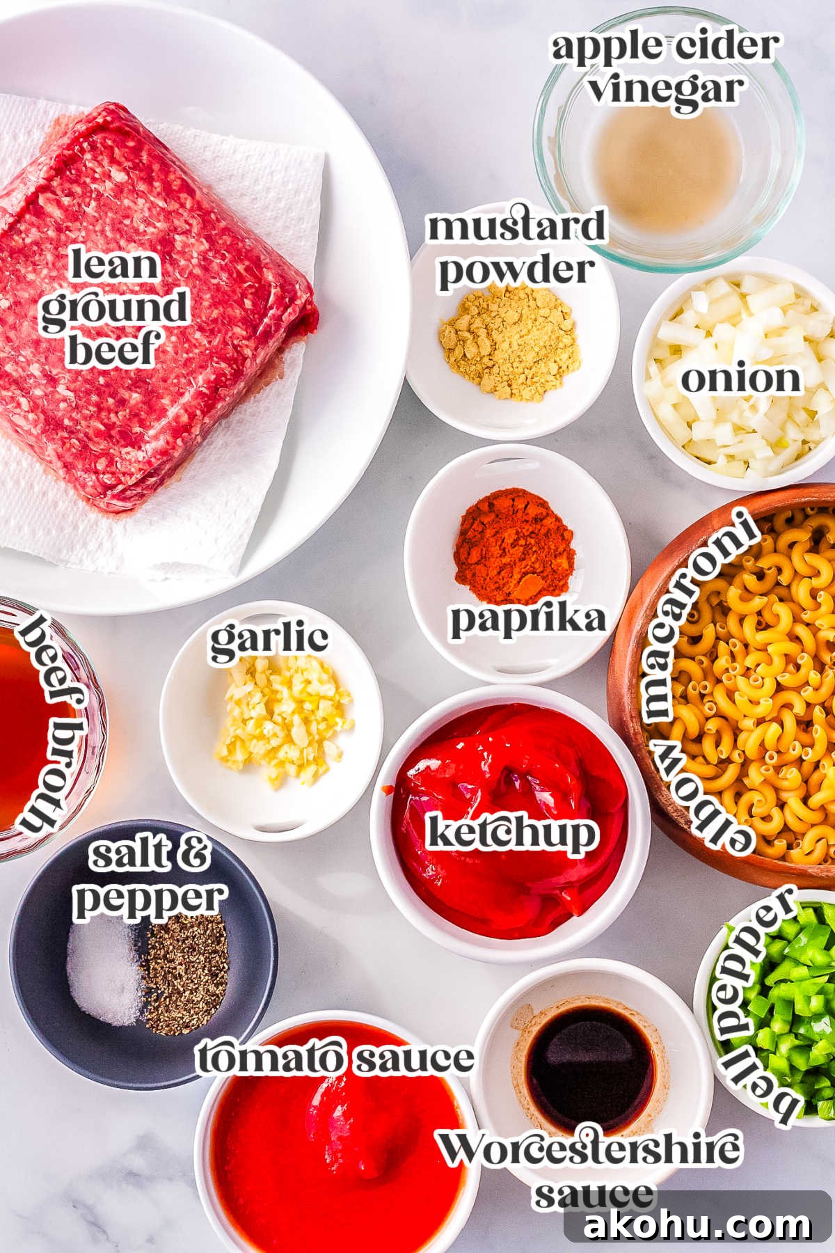 The recipe ingredients with text overly labeling each.