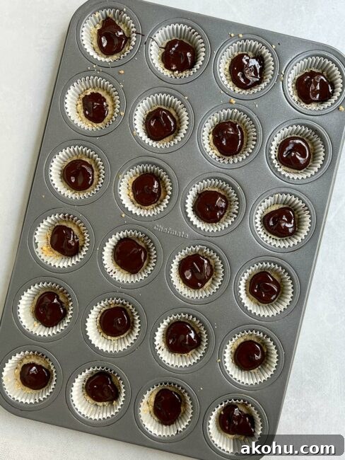 All chocolate applied to crusts and ready to be chilled.