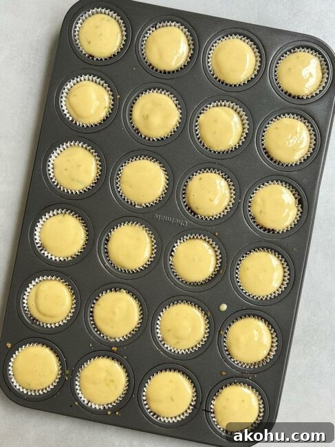 All individual key lime pie bites are filled and ready to bake.