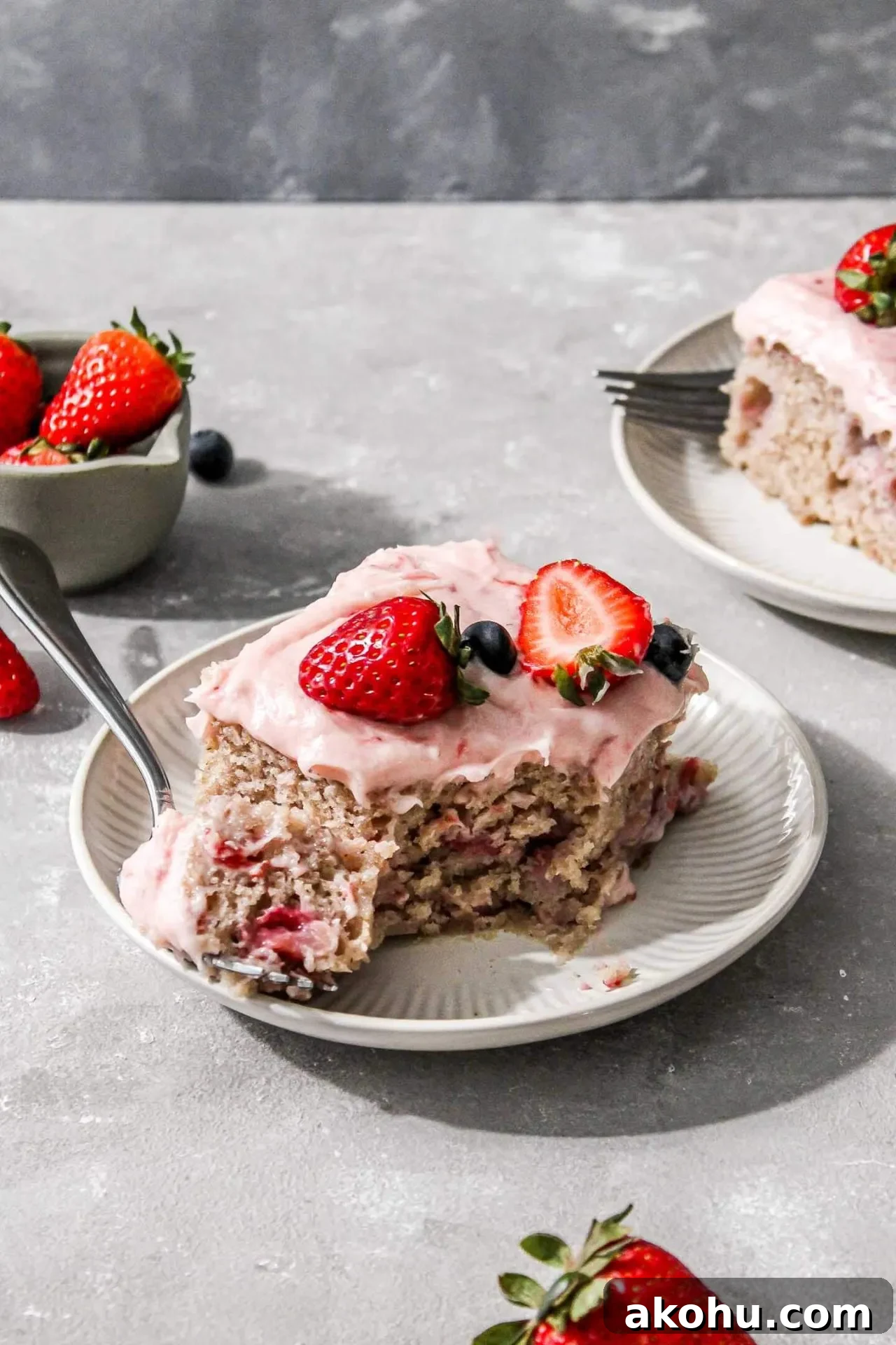 strawberry sheet cake slice on plate (2)