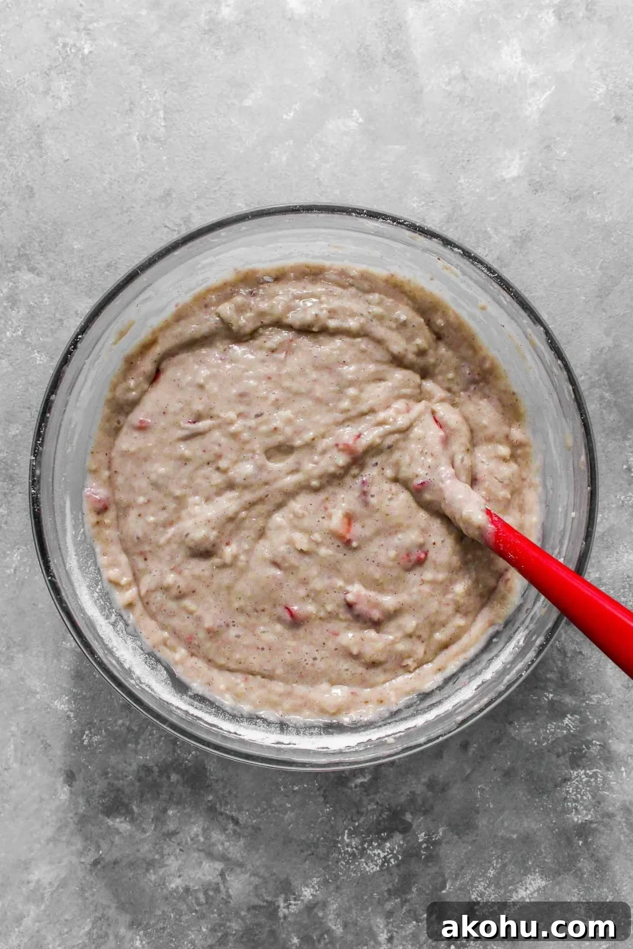 strawberry sheet cake batter in bowl