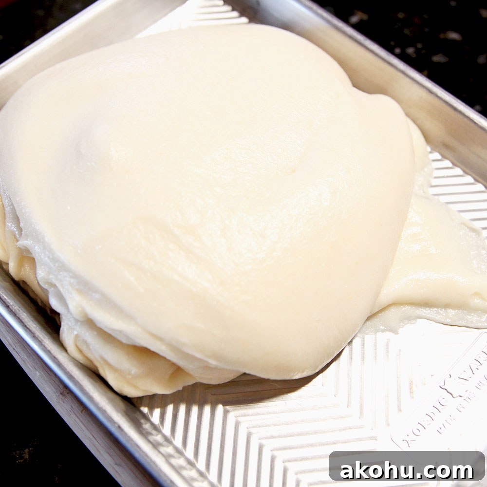 mochi on greased tray