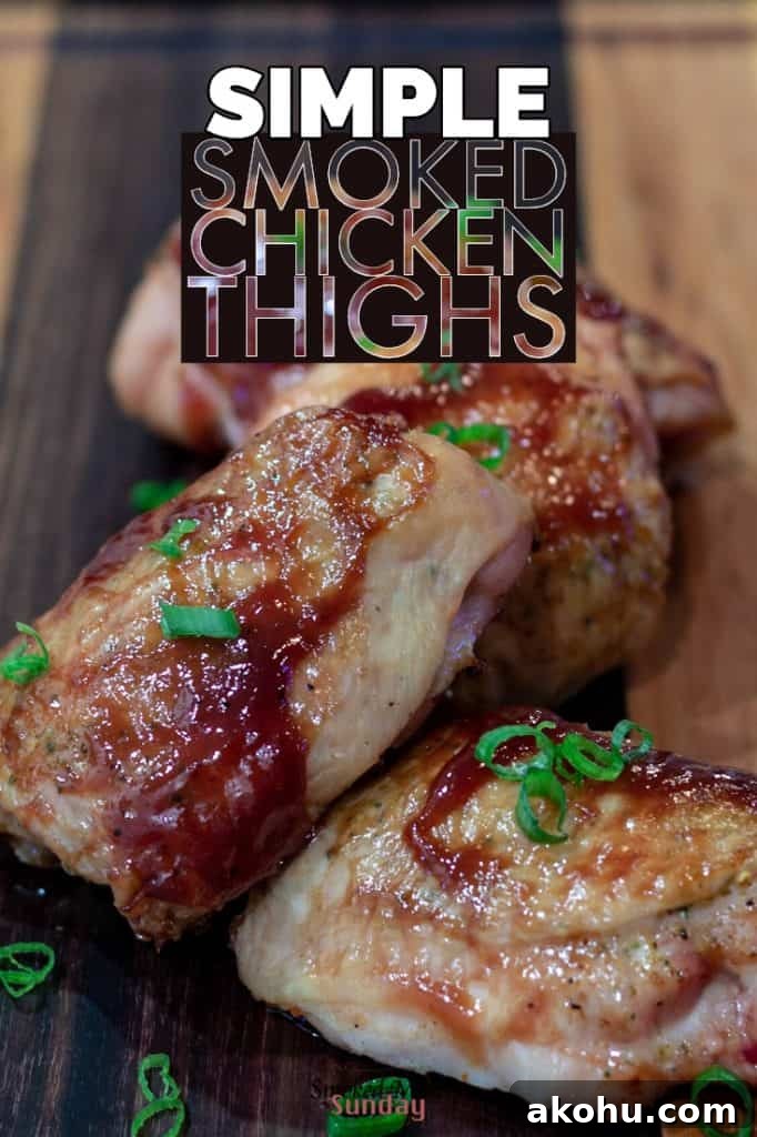 Recipe for Simple Smoked Chicken Thighs and a simple chicken thigh brine. Easy Chicken Thighs are delicious! Smoked on a Traeger. Pellet grill recipes Traeger Recipes