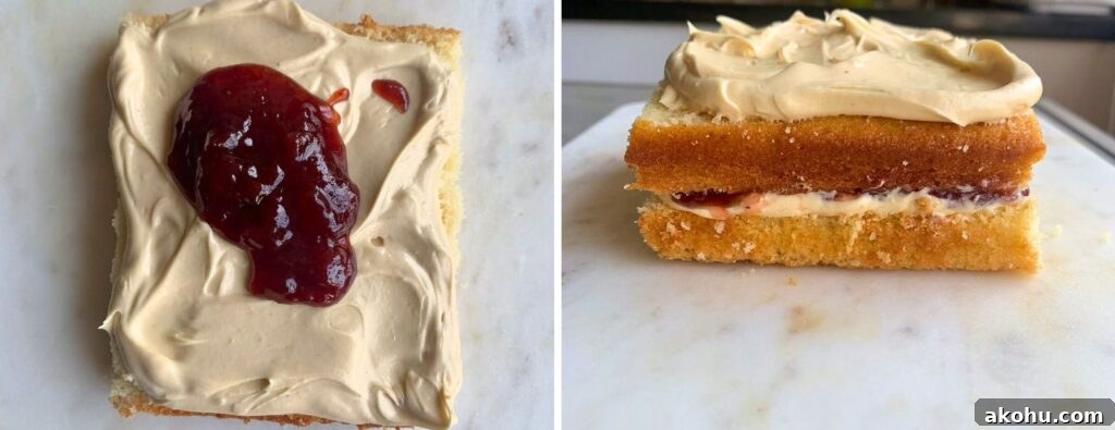 Peanut Butter and Jam Layer Cake Recipe 9 Small-batch, soft and tender butter cake layered with peanut butter frosting and strawberry jam