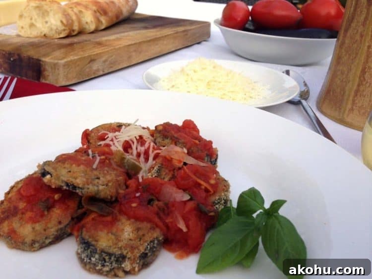 Baked Eggplant in Fresh Basil Marinara Sauce 11 A plate of food on a table, with Eggplant and basil