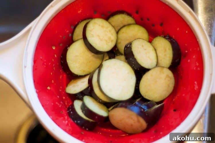 Baked Eggplant in Fresh Basil Marinara Sauce 4 slices of eggplant in a strainer
