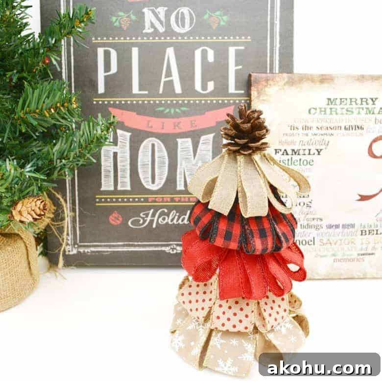 Rustic burlap ribbon Christmas tree craft
