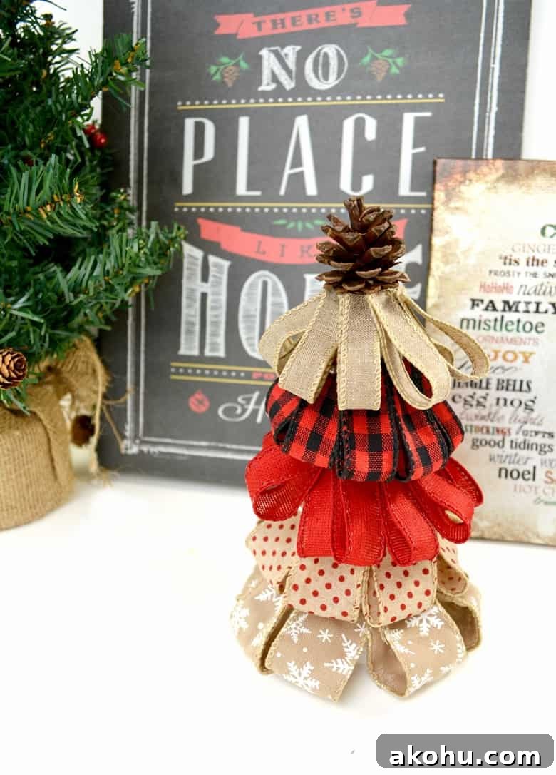Finished burlap ribbon Christmas tree