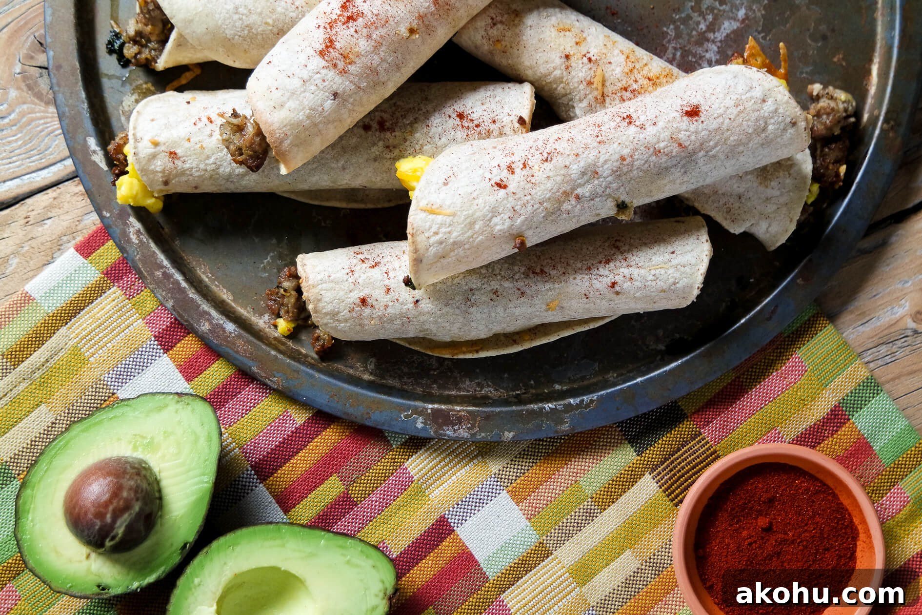 Sausage, Spinach & Egg Breakfast Taquitos — Quick Morning Recipe 3 taquitos with mulay's sausage
