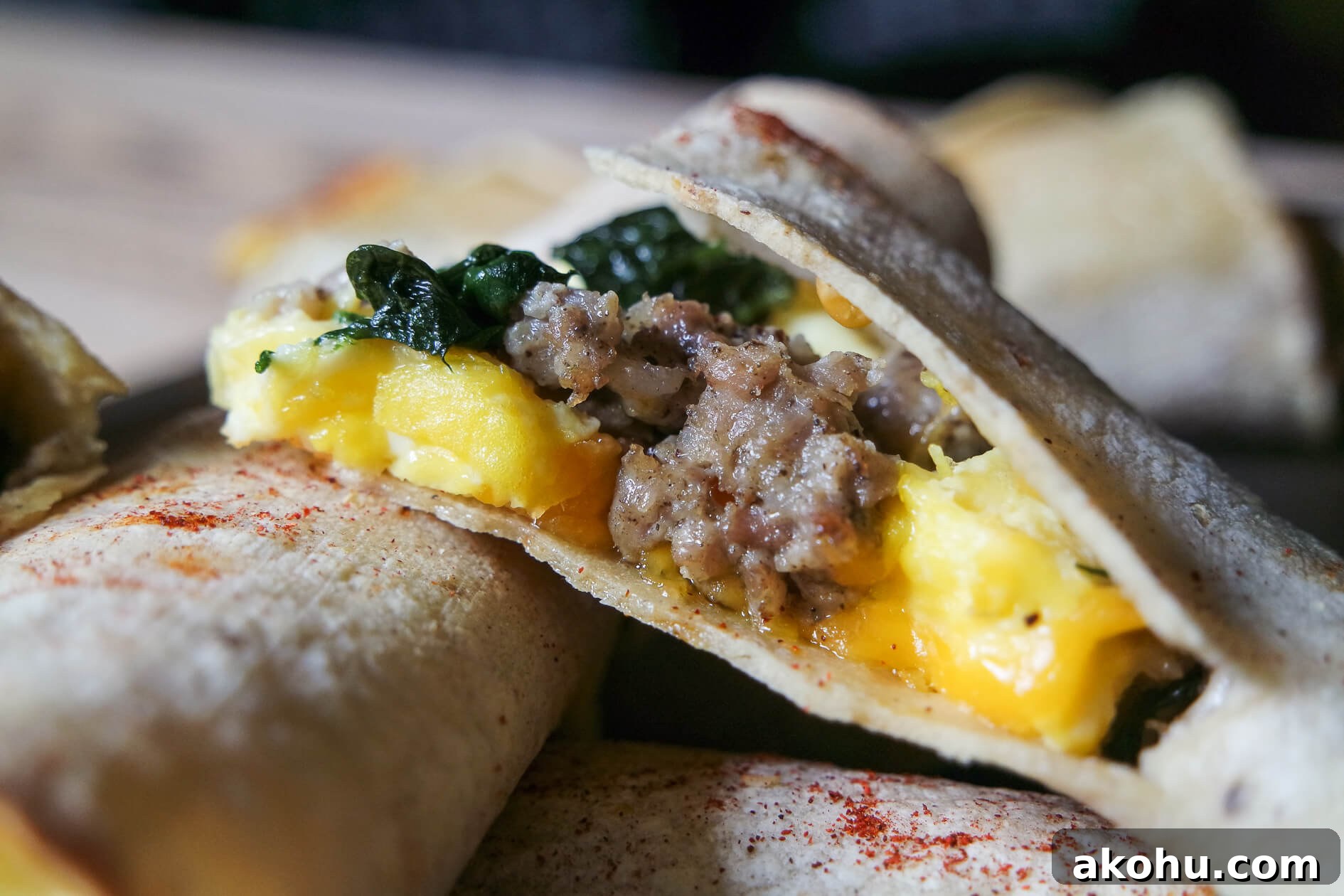 Sausage, Spinach & Egg Breakfast Taquitos — Quick Morning Recipe 5 taquito on corn tortilla with egg