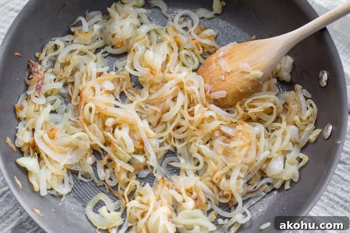 onions caramelizing in a saute pan