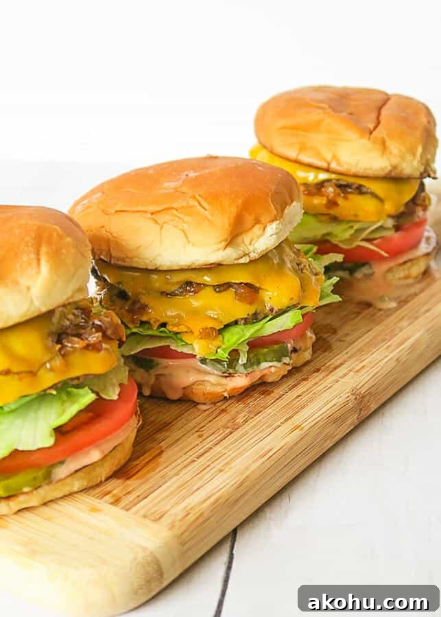 3 side by side In-N-Out Copycat Double-Double Animal-Style Burger