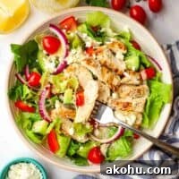 Greek Chicken Salad with Feta, Olives & Lemon Vinaigrette 11 overhead view of greek chicken salad