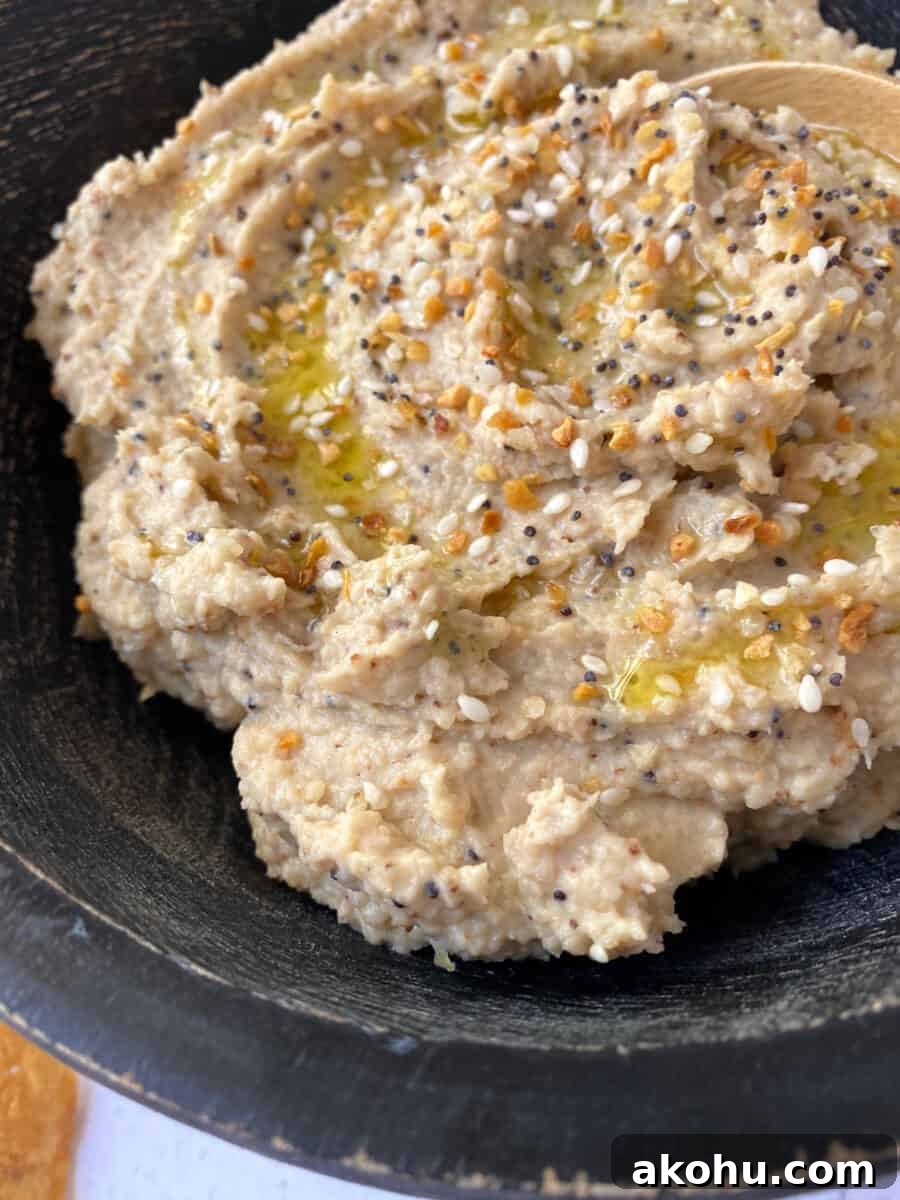 Everything Bagel Cauliflower Hummus in a bowl.