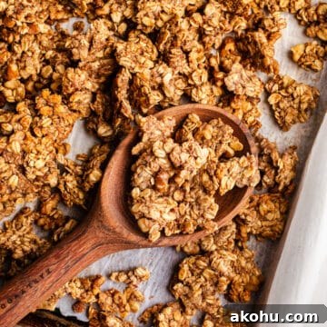 Banana Bread Granola Recipe: Crunchy, Cinnamon-Maple Cluster 14 Granola in a baking pan.