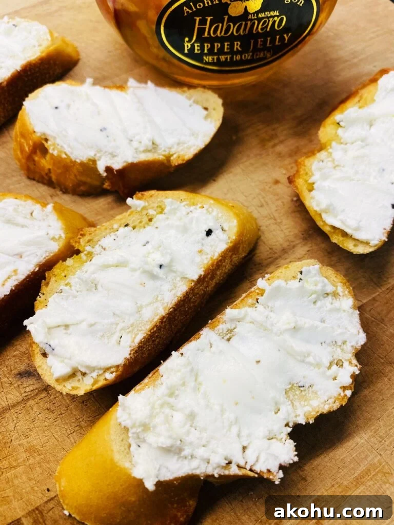 Spicy Pepper Jelly Goat Cheese Crostini Recipe 7 goat cheese on bread