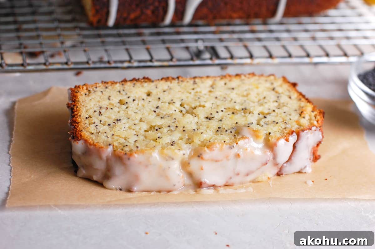 lemon loaf slice with glaze