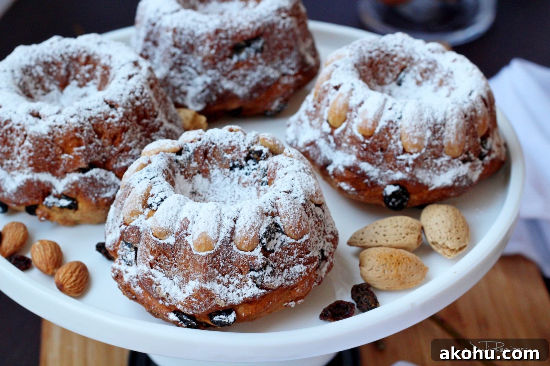 alsatian brioche kuglof  brioches on cake stand