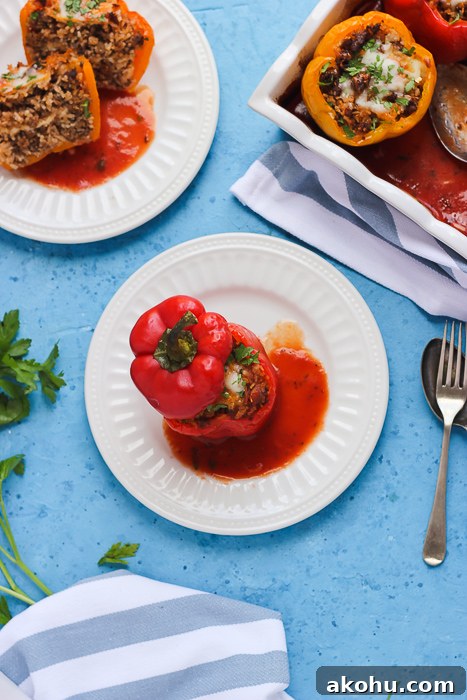 beef and rice stuffed pepper on a plate
