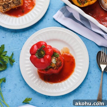 beef and rice stuffed pepper on a plate